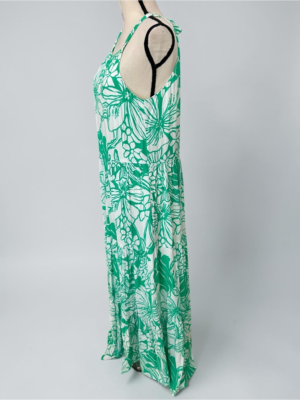 Lilly Pulitzer Green White Tropical Floral Tiered Maxi Dress Sz Small Resort - Picture 6 of 11